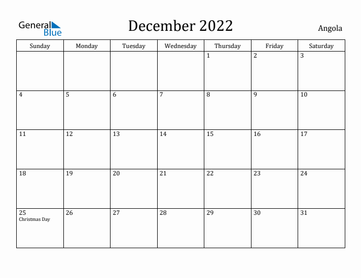 December 2022 Calendar Angola