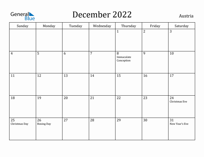 December 2022 Calendar Austria