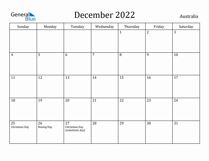 December 2022 Calendar Australia