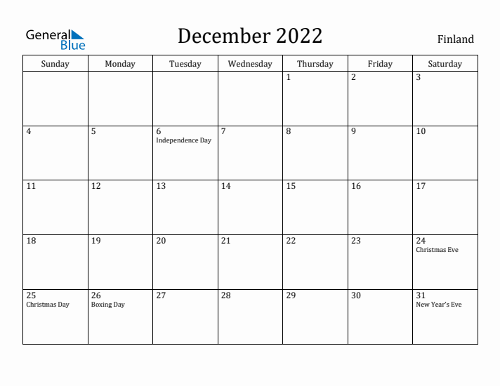 December 2022 Calendar Finland