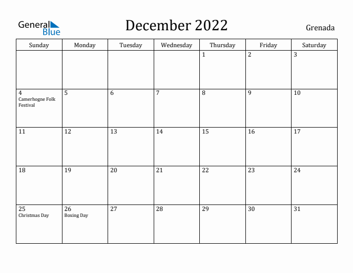 December 2022 Calendar Grenada