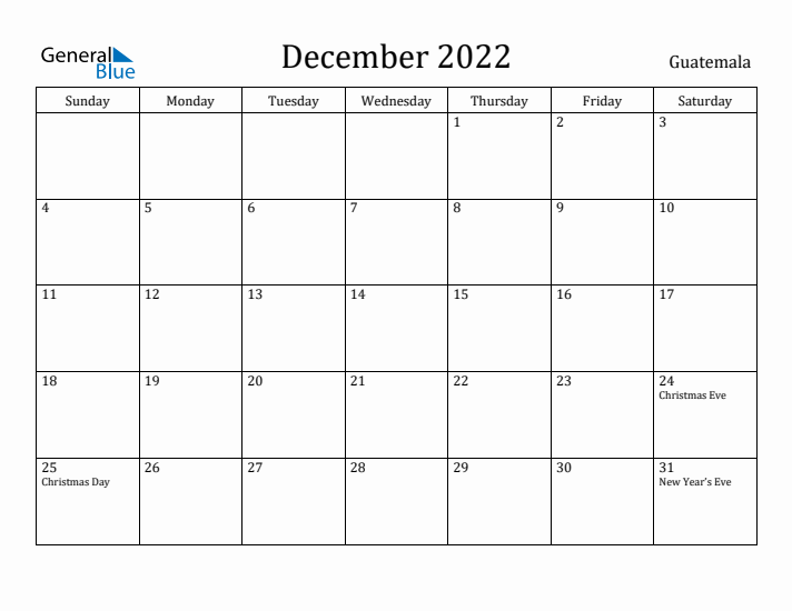 December 2022 Calendar Guatemala