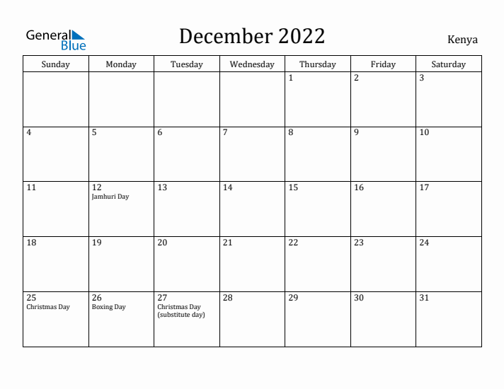 December 2022 Calendar Kenya