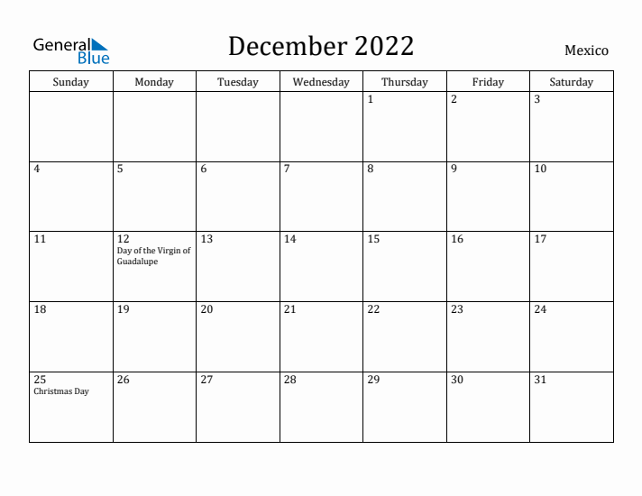 December 2022 Calendar Mexico