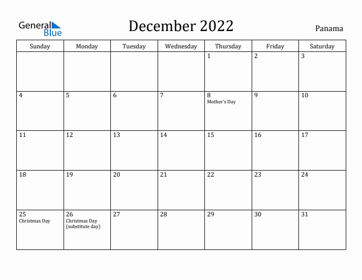 December 2022 Calendar Panama