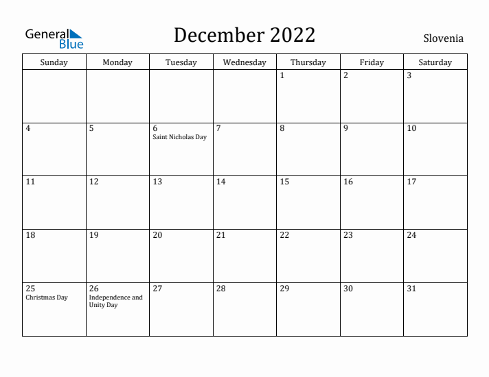 December 2022 Calendar Slovenia