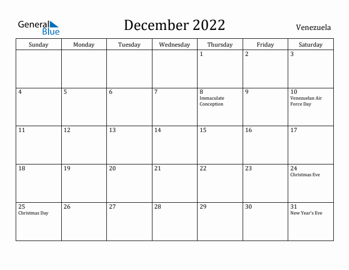 December 2022 Calendar Venezuela