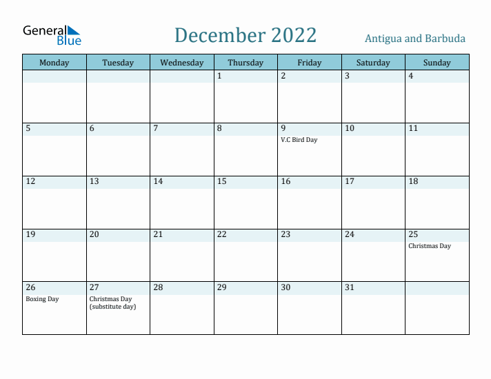 December 2022 Calendar with Holidays