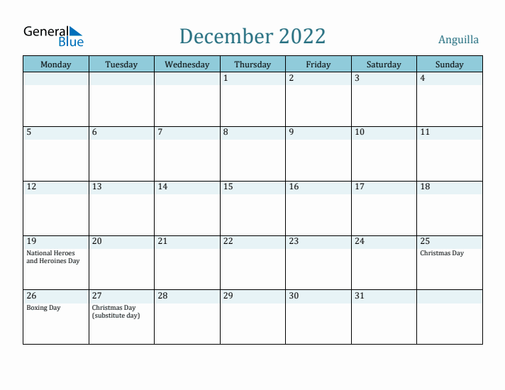 December 2022 Calendar with Holidays