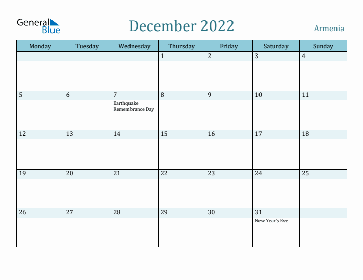 December 2022 Calendar with Holidays