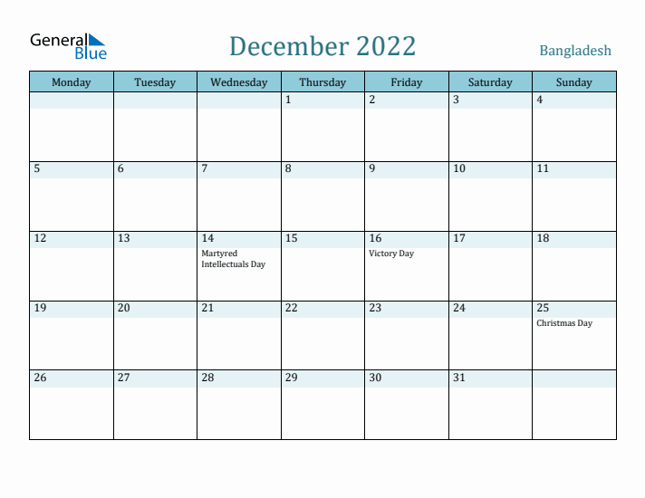 December 2022 Calendar with Holidays