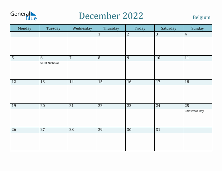 December 2022 Calendar with Holidays