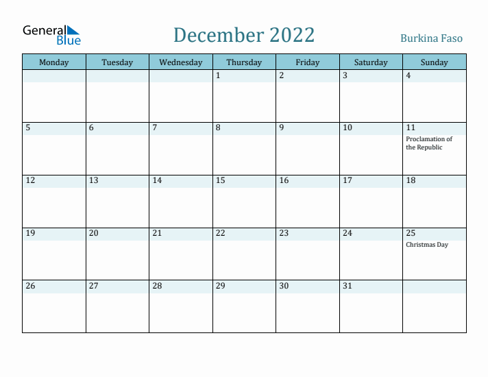 December 2022 Calendar with Holidays