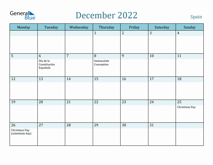 December 2022 Calendar with Holidays