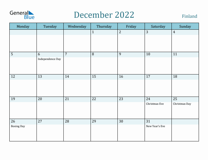 December 2022 Calendar with Holidays