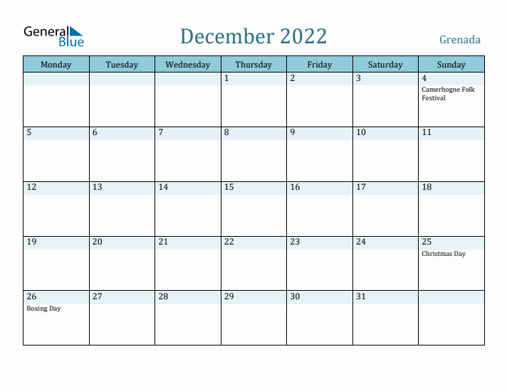 December 2022 Calendar with Holidays