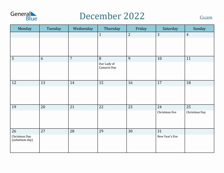 December 2022 Calendar with Holidays