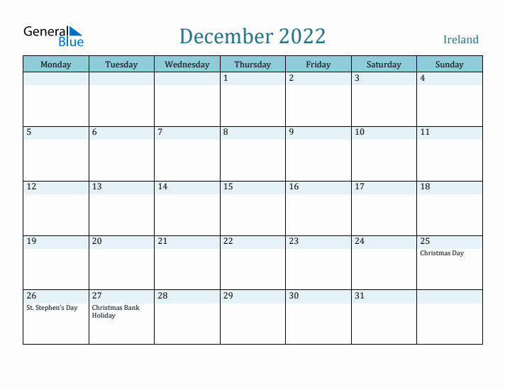 December 2022 Calendar with Holidays