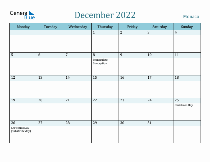 December 2022 Calendar with Holidays