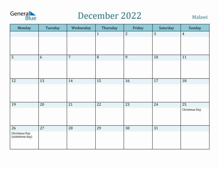 December 2022 Calendar with Holidays