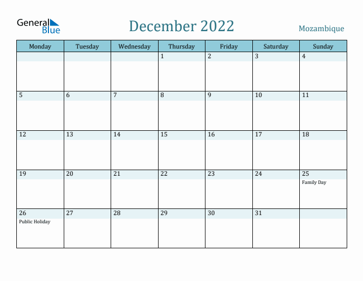 December 2022 Calendar with Holidays