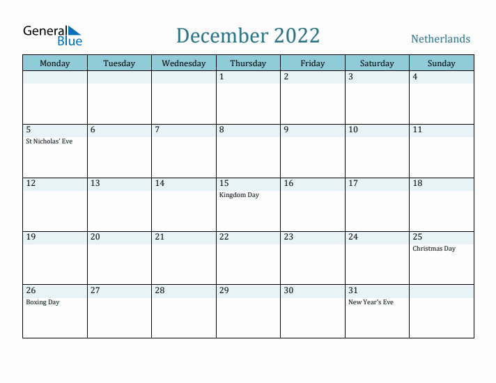 December 2022 Calendar with Holidays