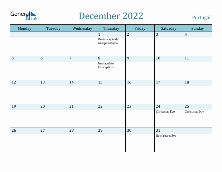 December 2022 Calendar with Holidays