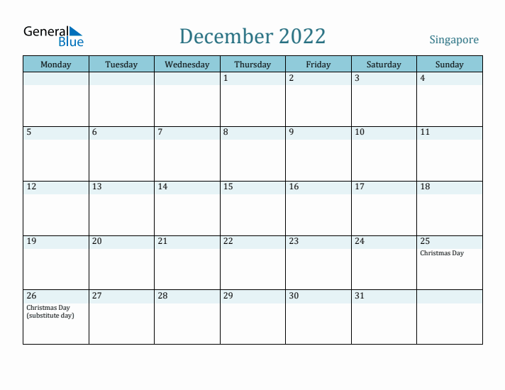 December 2022 Calendar with Holidays