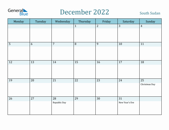 December 2022 Calendar with Holidays