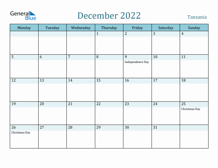 December 2022 Calendar with Holidays