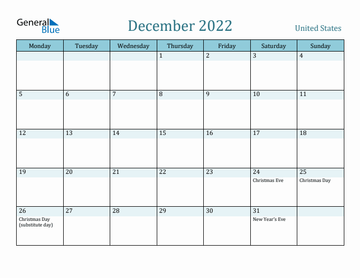 December 2022 Calendar with Holidays