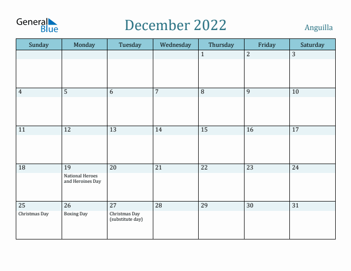 December 2022 Calendar with Holidays