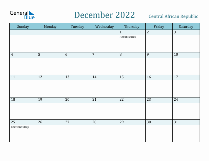 December 2022 Calendar with Holidays