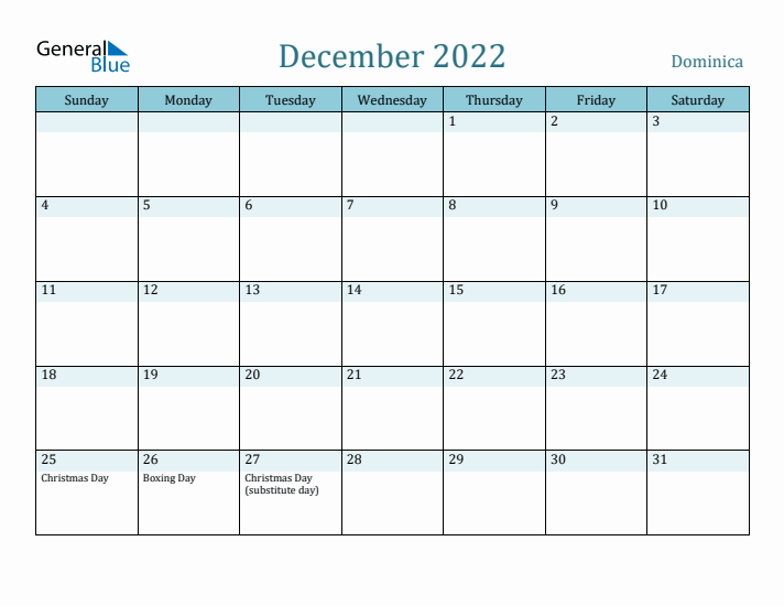 December 2022 Calendar with Holidays