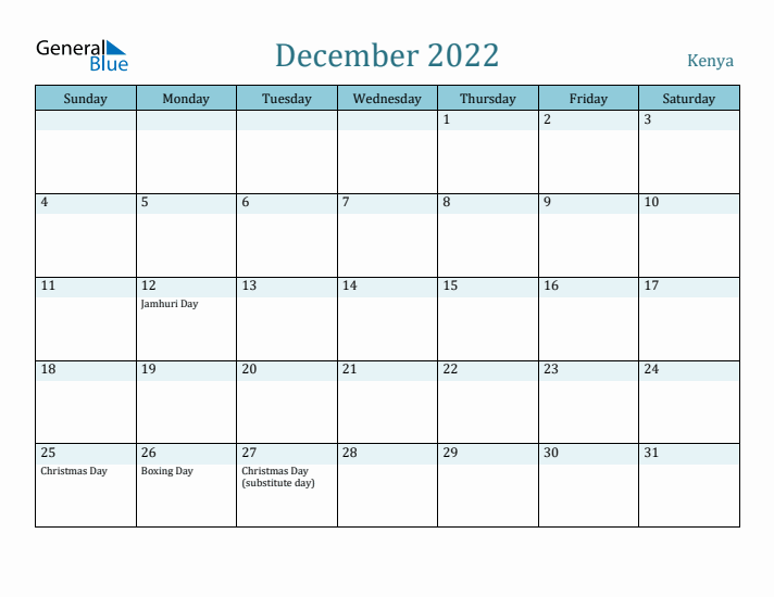 December 2022 Calendar with Holidays