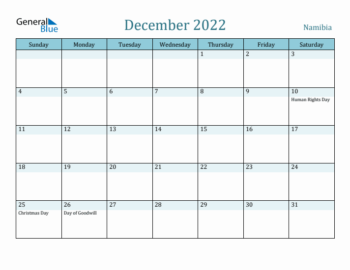 December 2022 Calendar with Holidays