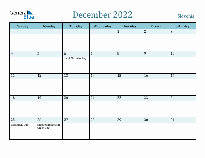 December 2022 Calendar with Holidays