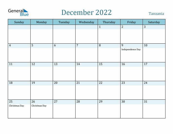 December 2022 Calendar with Holidays