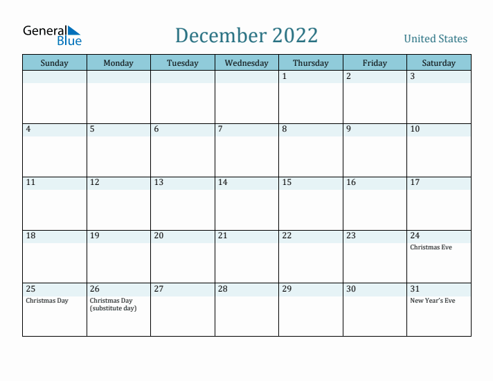 December 2022 Calendar with Holidays