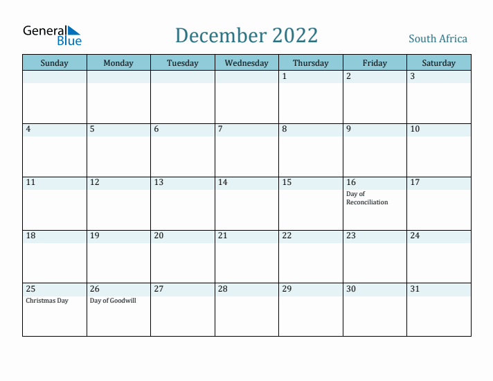 December 2022 Calendar with Holidays