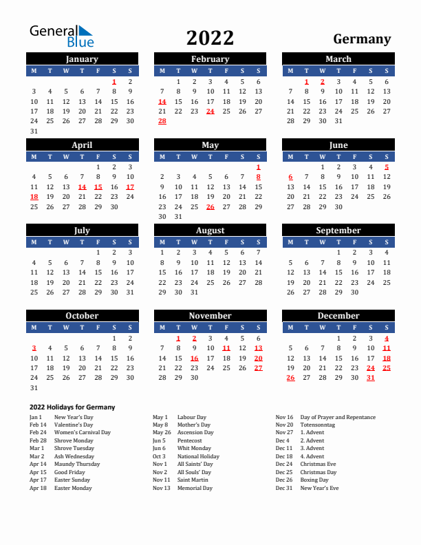 2022 Germany Holiday Calendar