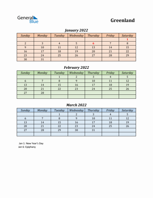 Q1 2022 Holiday Calendar - Greenland