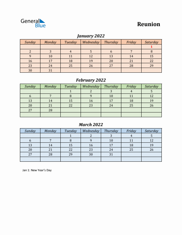 Q1 2022 Holiday Calendar - Reunion