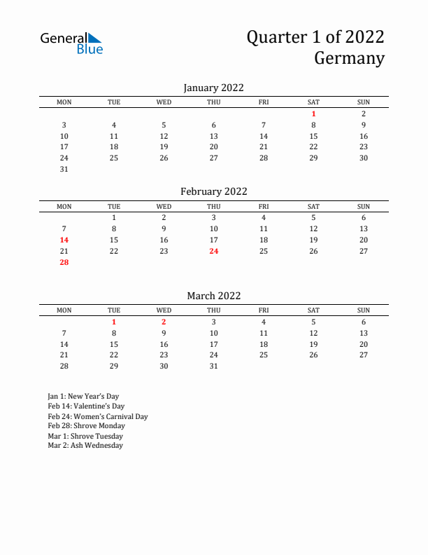 Quarter 1 2022 Germany Quarterly Calendar