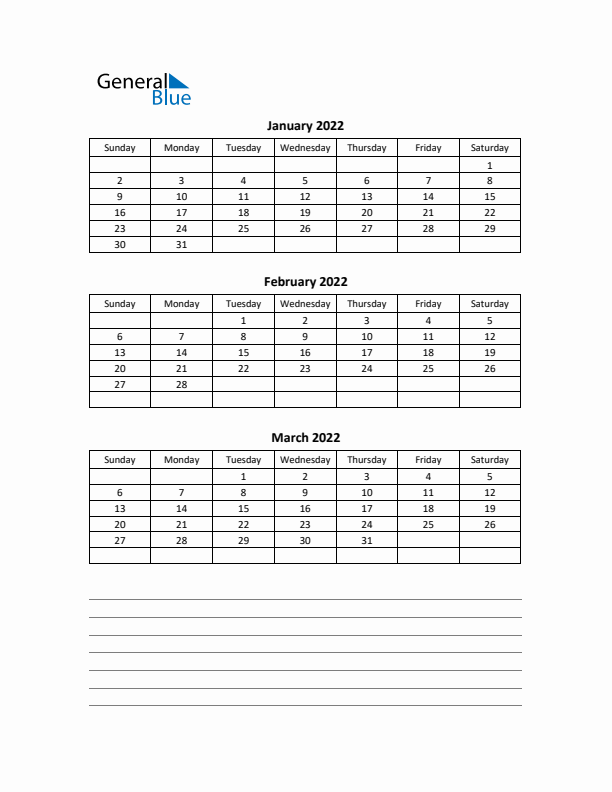 Free Printable Quarterly Calendar 2022