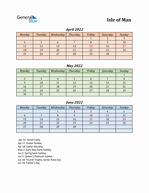 Q2 2022 Holiday Calendar - Isle of Man