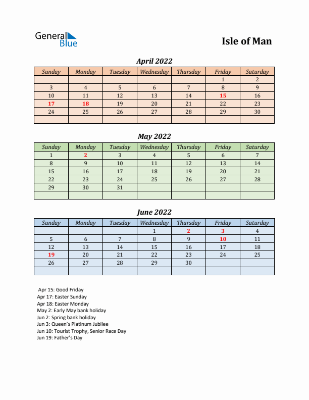 Q2 2022 Holiday Calendar - Isle of Man