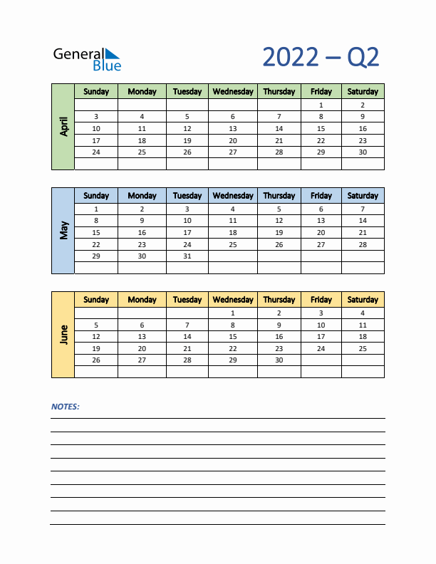 Three-Month Planner for Q2 2022