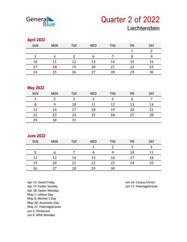 Printable Three Month Calendar with Liechtenstein Holidays