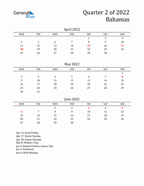 Quarter 2 2022 Bahamas Quarterly Calendar